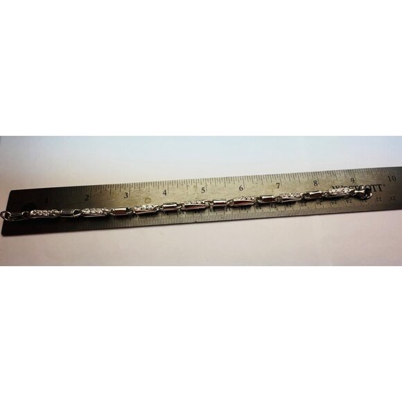 Vintage Estate 925 Sterling Silver CZ Barrel Link Bracelet Unisex 8.5” 19.5g - Picture 6 of 9